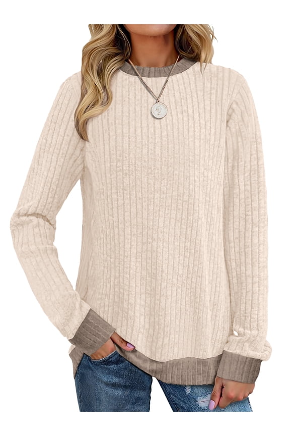 Color Block Sweaters for Women Crewneck Long Sleeves Fashion Tops Pullover Fall Lightweight Women Sweaters