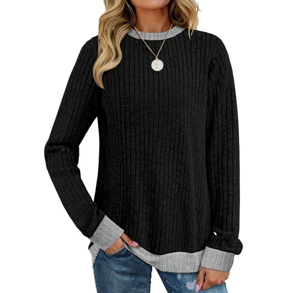 MOSHU Color Block Sweaters for Women Crewneck Long Sleeves Fashion Tops Pullover Fall Lightweight Women Sweaters