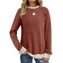 MOSHU Color Block Sweaters for Women Crewneck Long Sleeves Fashion Tops Pullover Fall Lightweight Women Sweaters