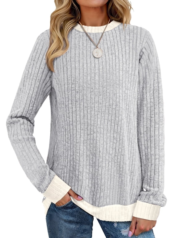 Color Block Sweaters for Women Crewneck Long Sleeves Fashion Tops Pullover Fall Lightweight Women Sweaters