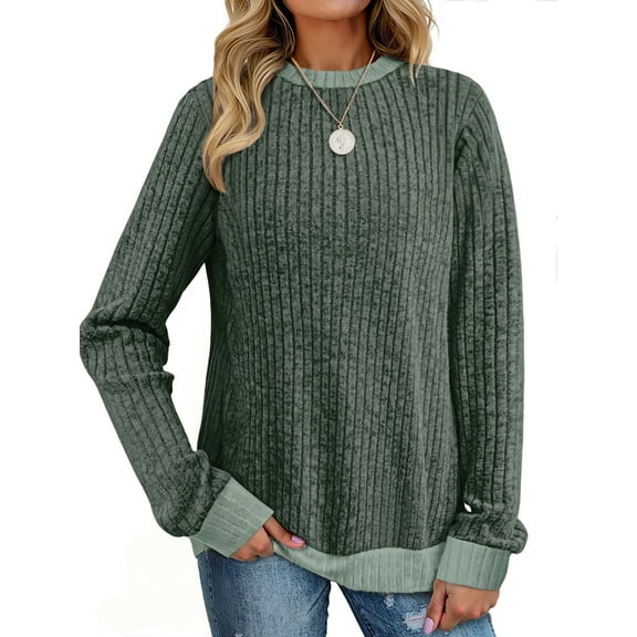 MOSHU Color Block Sweaters for Women Crewneck Long Sleeves Fashion Tops Pullover Fall Lightweight Women Sweaters