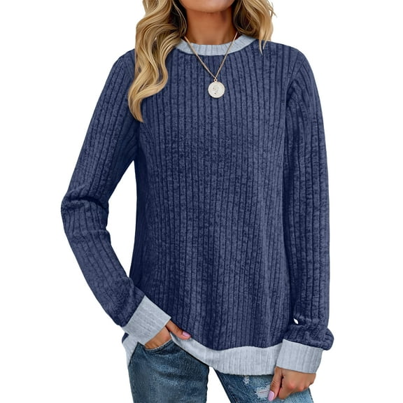 MOSHU Color Block Sweaters for Women Crewneck Long Sleeves Fashion Tops Pullover Fall Lightweight Women Sweaters