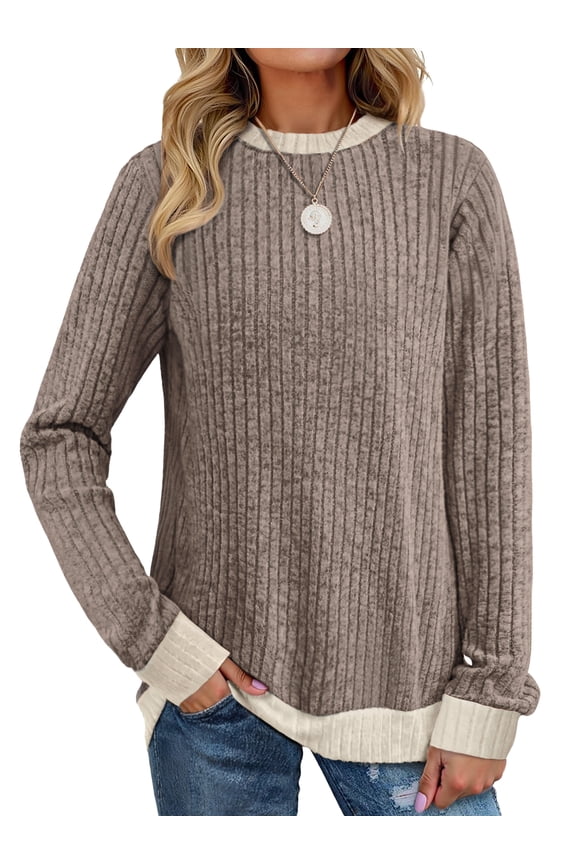 Color Block Sweaters for Women Crewneck Long Sleeves Fashion Tops Pullover Fall Lightweight Women Sweaters