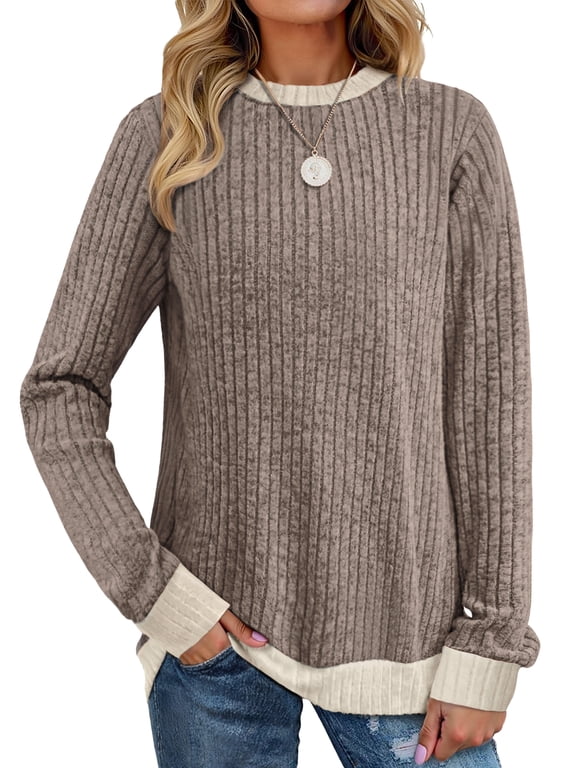 Color Block Sweaters for Women Crewneck Long Sleeves Fashion Tops Pullover Fall Lightweight Women Sweaters