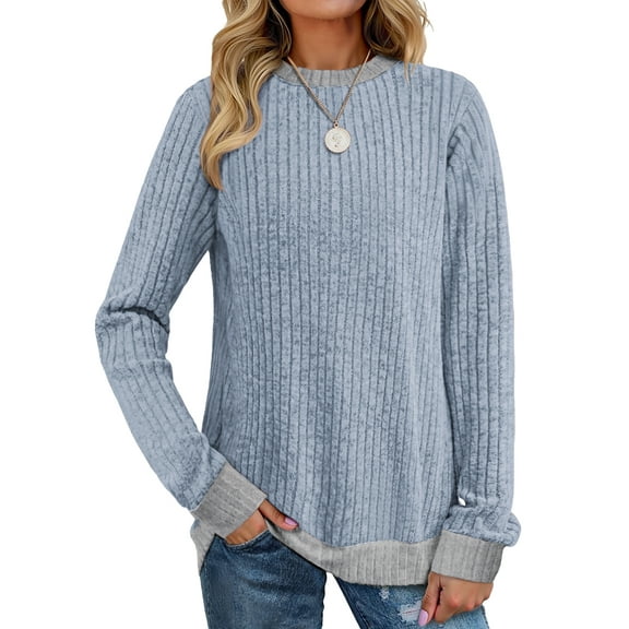 MOSHU Color Block Sweaters for Women Crewneck Long Sleeves Fashion Tops Pullover Fall Lightweight Women Sweaters