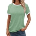 thumbnail image 1 of MOSHU Color Block Womens T-shirts Round Neck Shirts for Women Short Sleeve Loose Fit Women Tops, 1 of 11