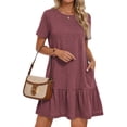 thumbnail image 1 of MOSHU Crew Neck Dresses for Women Short Sleeve Women Dresses Casual Swing Babydoll Midi Dress with Pockets, 1 of 12