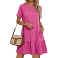thumbnail image 1 of MOSHU Crew Neck Dresses for Women Short Sleeve Women Dresses Casual Swing Babydoll Midi Dress with Pockets, 1 of 12