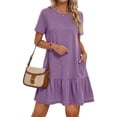 thumbnail image 1 of MOSHU Crew Neck Dresses for Women Short Sleeve Women Dresses Casual Swing Babydoll Midi Dress with Pockets, 1 of 12