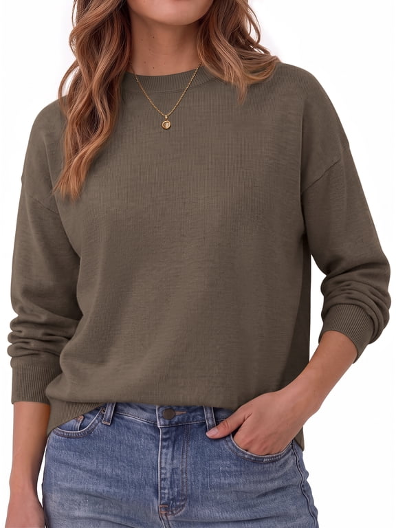 Crewneck Sweaters for Women Drop Shoulder Women Sweaters Long Sleeves Fall Tops Knit Pullover Sweaters