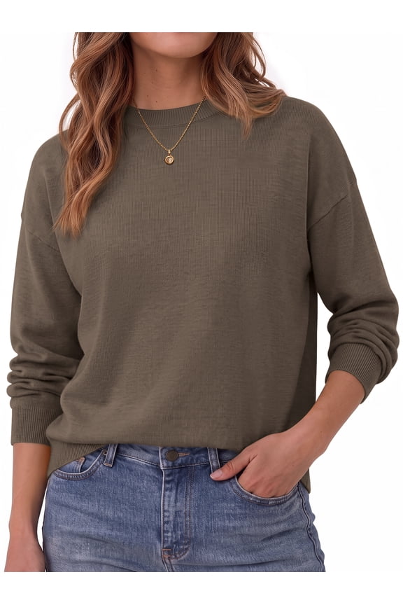 Crewneck Sweaters for Women Drop Shoulder Women Sweaters Long Sleeves Fall Tops Knit Pullover Sweaters
