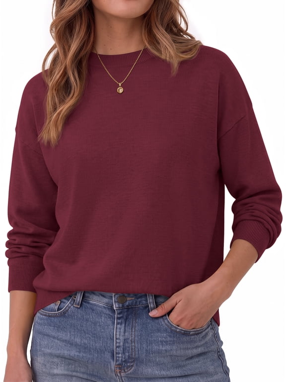 Plus Size Crewneck Sweaters for Women Drop Shoulder Women Sweaters Long Sleeves Fall Tops Knit Pullover Sweaters