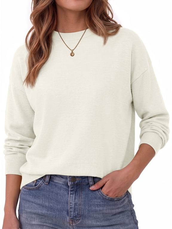 Plus Size Crewneck Sweaters for Women Drop Shoulder Women Sweaters Long Sleeves Fall Tops Knit Pullover Sweaters