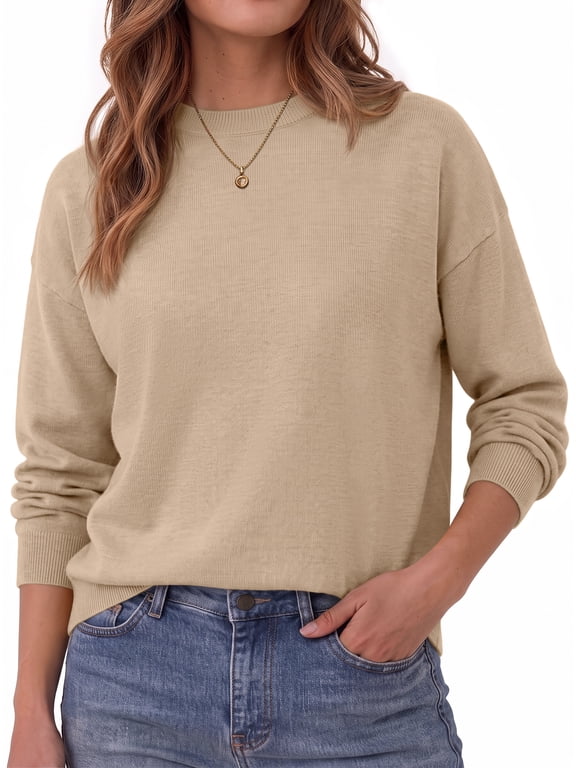 Crewneck Sweaters for Women Drop Shoulder Women Sweaters Long Sleeves Fall Tops Knit Pullover Sweaters