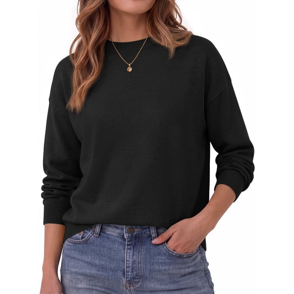 MOSHU Crewneck Sweaters for Women Drop Shoulder Women Sweaters Long Sleeves Fall Tops Knit Pullover Sweaters
