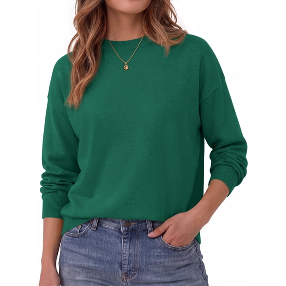 MOSHU Plus Size Crewneck Sweaters for Women Drop Shoulder Women Sweaters Long Sleeves Fall Tops Knit Pullover Sweaters