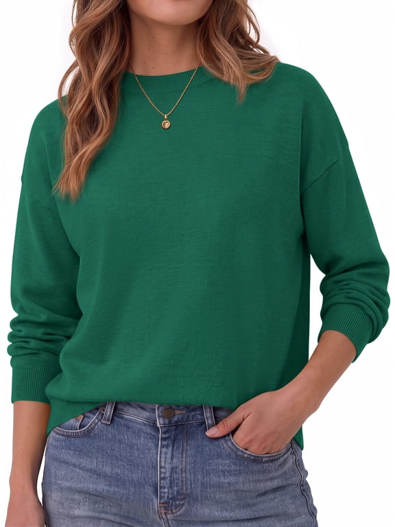 Crewneck Sweaters for Women Drop Shoulder Women Sweaters Long Sleeves Fall Tops Knit Pullover Sweaters
