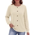 thumbnail image 1 of MOSHU Crewneck Sweatshirts for Women Decorative Buttons Long Sleeve Shirts Fashion Pullover Womens Sweatshirts Fall Tops, 1 of 11