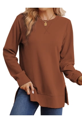 Crewneck Sweatshirts for Women Side Split Long Sleeve Shirts Fashion Fall Womens Tops