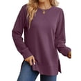 thumbnail image 1 of MOSHU Crewneck Sweatshirts for Women Side Split Long Sleeve Shirts Fashion Fall Womens Tops, 1 of 9