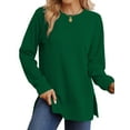 thumbnail image 1 of MOSHU Crewneck Sweatshirts for Women Side Split Long Sleeve Shirts Fashion Fall Womens Tops, 1 of 9