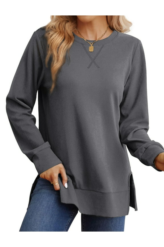 Crewneck Sweatshirts for Women Side Split Long Sleeve Shirts Fashion Fall Womens Tops