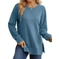 thumbnail image 1 of MOSHU Crewneck Sweatshirts for Women Side Split Long Sleeve Shirts Fashion Fall Womens Tops, 1 of 9