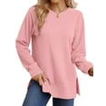 thumbnail image 1 of MOSHU Crewneck Sweatshirts for Women Side Split Long Sleeve Shirts Fashion Fall Womens Tops, 1 of 8