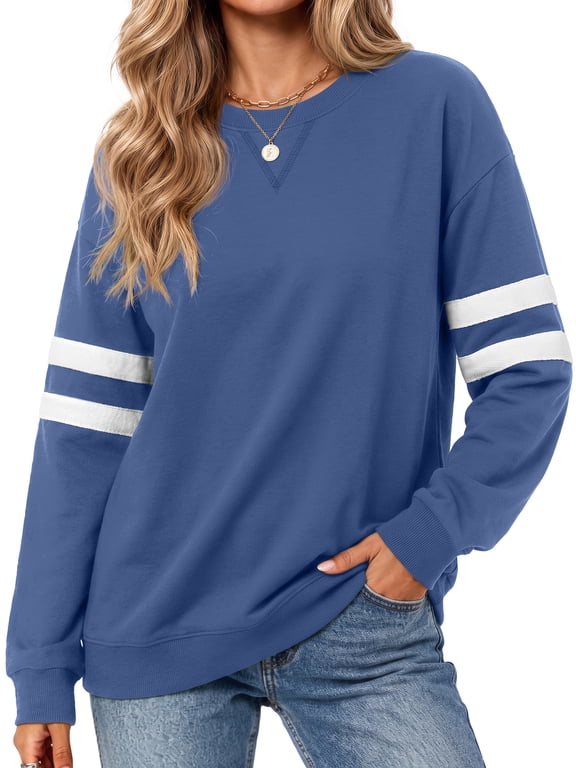 Crewneck Sweatshirts for Women Striped Long Sleeve Shirts Fashion Fall Womens Sweatshirts Casual Fall Pullover Tops