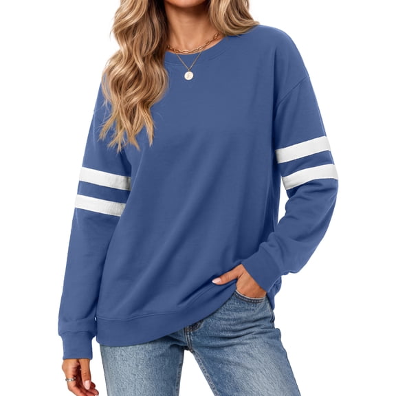 MOSHU Crewneck Sweatshirts for Women Striped Long Sleeve Shirts Fashion Fall Womens Sweatshirts Casual Fall Pullover Tops