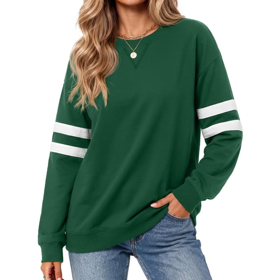 MOSHU Crewneck Sweatshirts for Women Striped Long Sleeve Shirts Fashion Fall Womens Sweatshirts Casual Fall Pullover Tops
