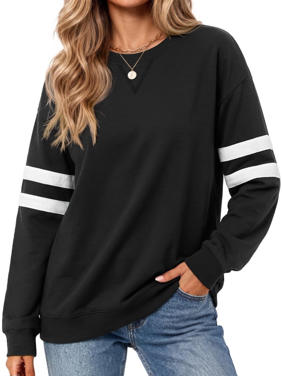 Crewneck Sweatshirts for Women Striped Long Sleeve Shirts Fashion Fall Womens Sweatshirts Casual Fall Pullover Tops