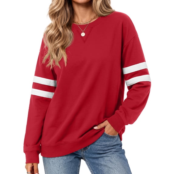 MOSHU Crewneck Sweatshirts for Women Striped Long Sleeve Shirts Fashion Fall Womens Sweatshirts Casual Fall Pullover Tops
