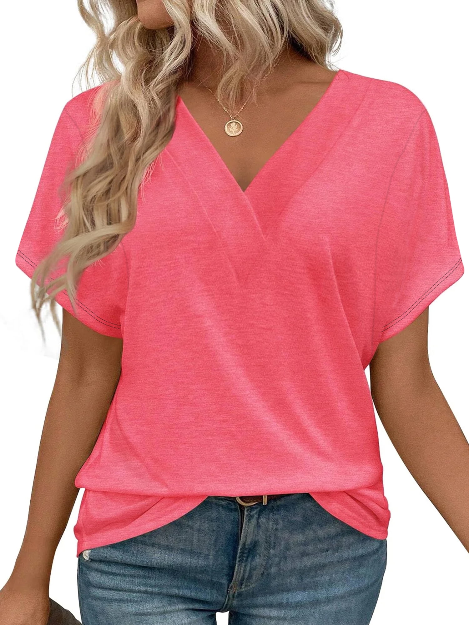 MOSHU Deep V Neck Womens Tops Curved Hem Shirts for Women Fashion ...