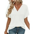 thumbnail image 1 of MOSHU Deep V Neck Womens Tops Curved Hem Shirts for Women Fashion Trendy Blouses Casual Loose Fit Tees Tops, 1 of 9