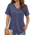thumbnail image 1 of MOSHU Deep V Neck Womens Tops Curved Hem Shirts for Women Fashion Trendy Blouses Casual Loose Fit Tees Tops, 1 of 9