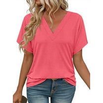 MOSHU Deep V Neck Womens Tops Curved Hem Shirts for Women Fashion Trendy Blouses Casual Loose Fit Tees Tops