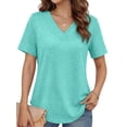 thumbnail image 1 of MOSHU Deep V Neck Womens Tops Curved Hem Shirts for Women Fashion Trendy Blouses Casual Loose Fit Tees Tops, 1 of 9