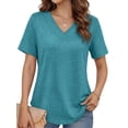 thumbnail image 1 of MOSHU Deep V Neck Womens Tops Curved Hem Shirts for Women Fashion Trendy Blouses Casual Loose Fit Tees Tops, 1 of 9