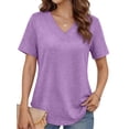 thumbnail image 1 of MOSHU Deep V Neck Womens Tops Curved Hem Shirts for Women Fashion Trendy Blouses Casual Loose Fit Tees Tops, 1 of 9