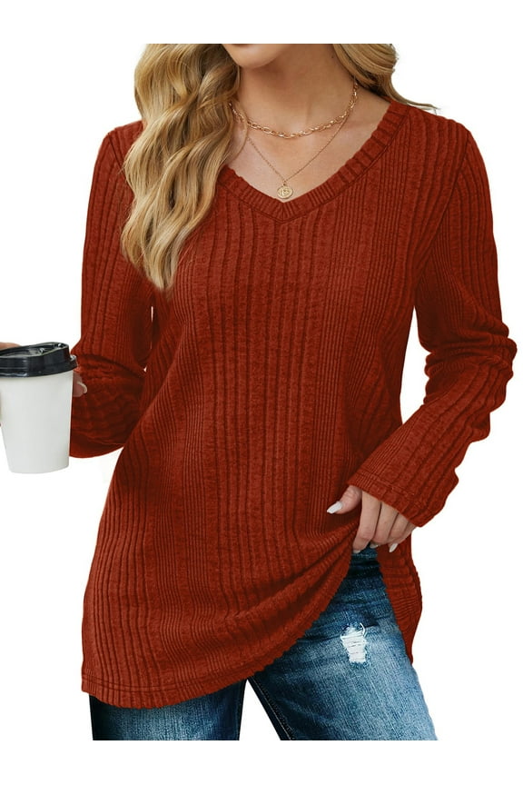 Dressy Tops for Women Classic Fit Long Sleeve Shirts V Neck Lightweight Blouses Casual Tunic Womens Tops