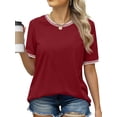 thumbnail image 1 of MOSHU Dressy Women Tops Crewneck Blouses for Women Striped Colorblock Short Sleeve Shirts Casual Summer Tops, 1 of 9