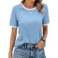 thumbnail image 1 of MOSHU Dressy Women Tops Crewneck Blouses for Women Striped Colorblock Short Sleeve Shirts Casual Summer Tops, 1 of 8