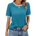 thumbnail image 1 of MOSHU Dressy Women Tops Crewneck Blouses for Women Striped Colorblock Short Sleeve Shirts Casual Summer Tops, 1 of 10