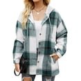 thumbnail image 1 of MOSHU Flannel Shirts for Women Button Down Plaid Shirt Hooded Shacket Jacket with Pocket, 1 of 7