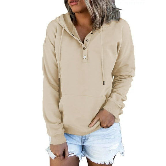 MOSHU Half Boutton Womens Hoodies Drawstring Hooded Sweatshirts for Woman With Pocket