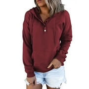 MOSHU Half Boutton Womens Hoodies Drawstring Hooded Sweatshirts for Woman With Pocket