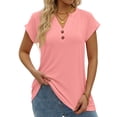 thumbnail image 1 of MOSHU Henley T-Shirts for Women Short Sleeve V Neck Tops Summer Trendy Tee Shirts Fashion Clothes, 1 of 10