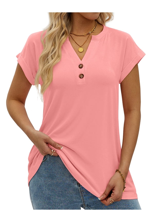 Henley T-Shirts for Women Short Sleeve V Neck Tops Summer Trendy Tee Shirts Fashion Clothes