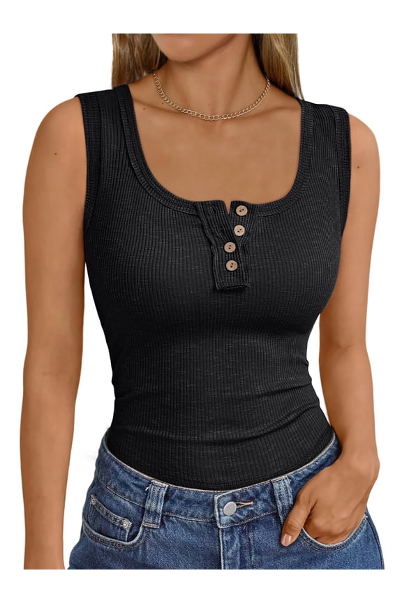 Henley Women Tank Tops Ribbed Summer Tops Button Down Sleeveless Shirts